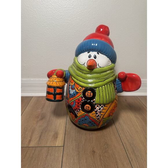 Mexican Talavera Pottery Snowman With Light 13” Holiday Christmas Decor Handmade - Picture 14 of 14